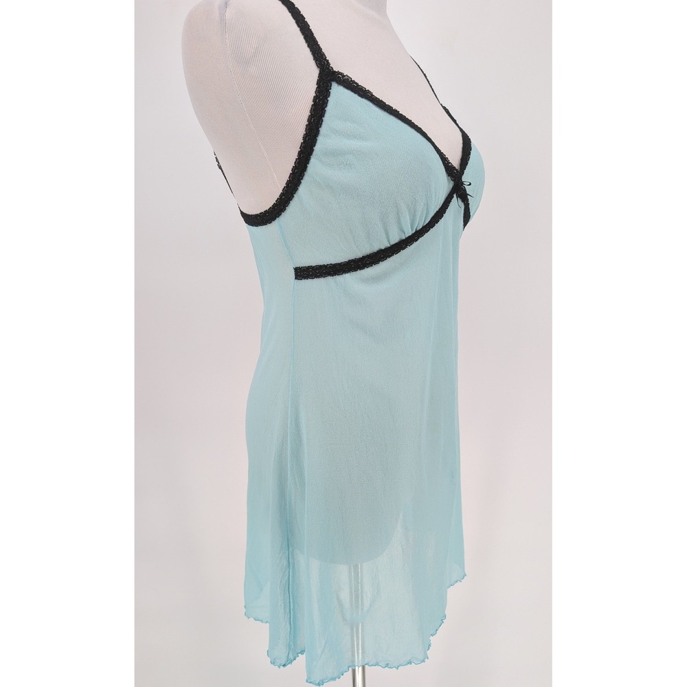 VTG 90s Victorias Secret Babydoll Dress M/L Blue Mesh Lace Trim Coquette Indie - Picture 5 of 13